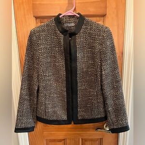 Ladies Kate Hill wool blend blazer in brown and beige tweed with leather trim s4